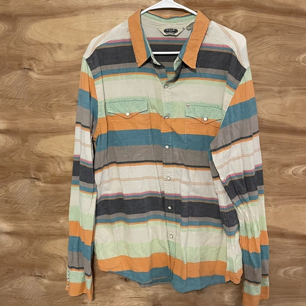 VTG Salt Valley Western Shirt Mens Sz XL Striped Pearl Snap Button
